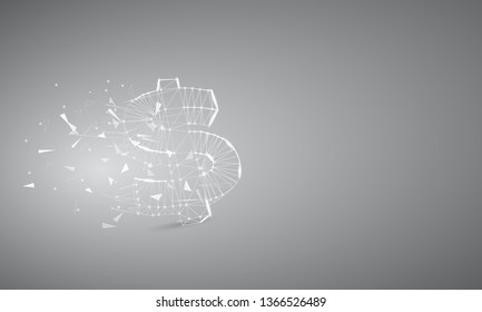 Abstract Dollar futuristic background with low-poly, polygon and triangle. Money currency concept from dots, circles and lines. Molecular  Wire frame light connection structure vector 
