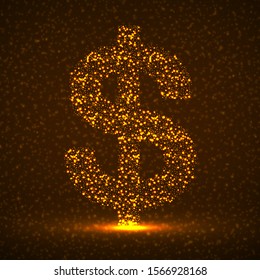 Abstract dollar sign of glowing particles. Neon financial symbol. Isolated vector illustration