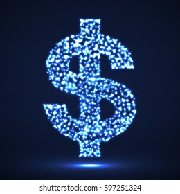 Abstract dollar sing of glowing particles. Vector