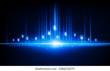 Abstract Up Dollar Yuan Euro Pound Light out business digital city Hitech communication concept innovation background, vector design