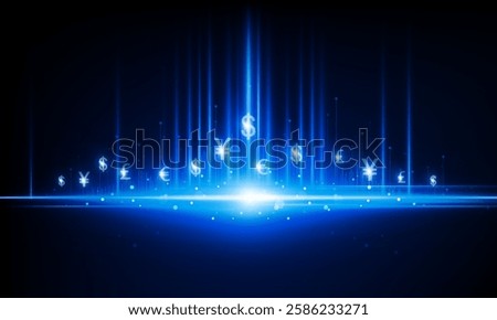 Abstract Up Dollar Yuan Euro Pound Light out business digital city Hitech communication concept innovation background, vector design