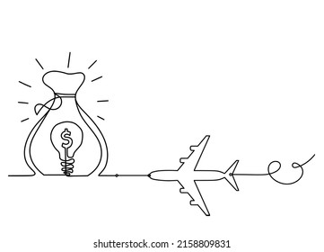 Abstract dollars with direction as continuous lines drawing on white background. Vector