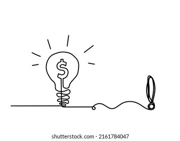 Abstract dollars with exclamation mark as continuous lines drawing on white background. Vector