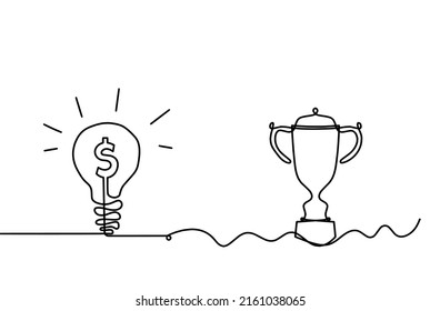 Abstract dollars with trophy as continuous lines drawing on white background. Vector