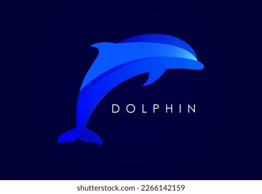 Logo de degradado delfín moderno. Plantilla de diseño del logotipo del pescado. Tienda de restaurantes de marisco Icono concepto de Logotipo.