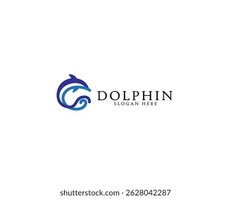 Abstract dolphin logo design template with line art style