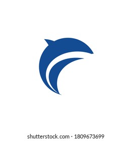 Abstract dolphin silhouette blue icon, logo concept of dolphin or killer whale. Isolated vector symbol.