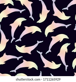 Abstract dolphins seamless pattern with gradient pastel colors.