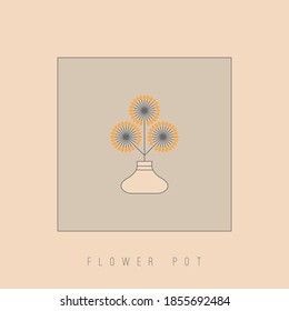 Abstract Domestic Plant. Flower pot. Minimalistic elegant Icon. Colored Vector illustration. Flower shop concept. Simple geometric design. Poster or Card template. Vintage, pastel colors