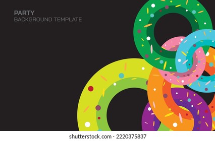 Abstract donuts party vidvid colors punchy vector design with blank space. Funny colorful donuts invitation template.