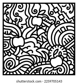 Doodle abstracto de manzana y rostro con fondo blanco. Doodle sobre manzana y fruta prohibida. Apple y dos personas con doodle. Doodle para el diseño de elementos, portada, tela o cualquier propósito.
