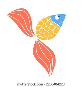 Abstract doodle aquarium fish silhouette. Colorful fantasy naive childish flat zentagle gold fish icon. Funny marine mascote. Vector illustration.