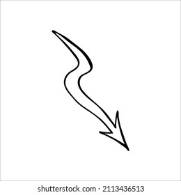 Abstract doodle arrow hand drawn, black and white vector illustration