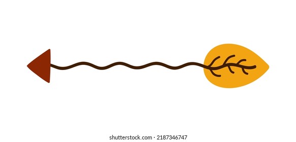 Abstract doodle arrow. Vector pointer with autumn leaves.