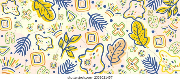 Abstract doodle art background with vibrant colors. Hand-drawn style pattern designs illustration