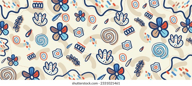 Resumen del fondo artístico del doodle con colores vibrantes. Ilustración de diseños de patrones de estilo dibujados a mano
