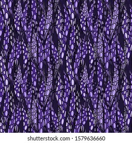 Abstract doodle art wavy striped vector seamless pattern. Dark blue different spotted ornamental wavy lines on dark indigo background. Template for textile, wallpaer, ceramics, wrapping.