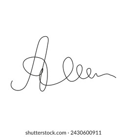 Autógrafo de Doodle abstracto. Firma ficticia de la letra Un fondo blanco aislado. Firma giratoria. Ilustración vectorial puede utilizar plantilla para certificado y documentos. EPS 10 Trazo editable