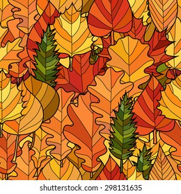abstract doodle autumn leaves seamless pattern