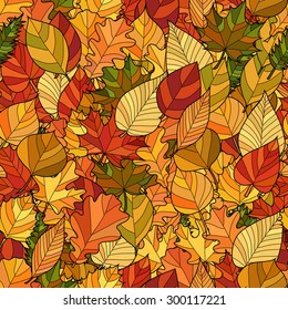 abstract doodle autumn leaves seamless pattern