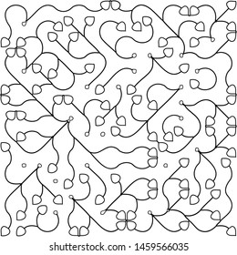 Abstract doodle backdrop consisting of a smooth curved lines. Suitable as a template for a coloring book. Black and white pattern.