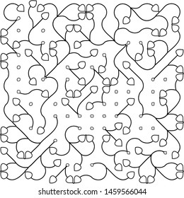 Abstract doodle backdrop consisting of a smooth curved lines. Suitable as a template for a coloring book. Black and white pattern.