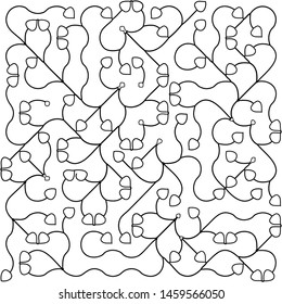 Abstract doodle backdrop consisting of a smooth curved lines. Suitable as a template for a coloring book. Black and white pattern.