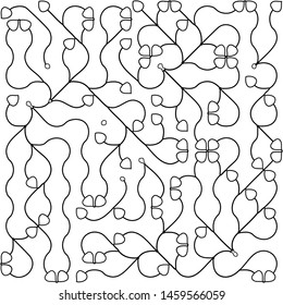 Abstract doodle backdrop consisting of a smooth curved lines. Suitable as a template for a coloring book. Black and white pattern.