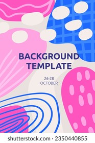 Abstract doodle background. Cute hand drawn cartoon style cover, page, template, banner with different shapes, lines, abstract elements in childish style. Vector brochure, flyer, poster, print