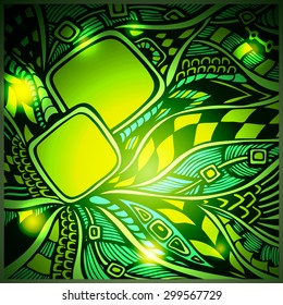 Abstract doodle background with light in green colors for advertising motion high technology