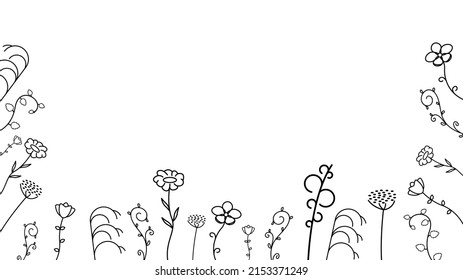 Resumen Fondo de Doodle Naturaleza Elementos de verano Colección Dibujado Mano Flora de hierbas Botánicas Rama de hojas Vino Elementos de la planta de flores Vector Estilo