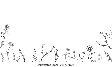 Resumen Fondo de Doodle Naturaleza Elementos de verano Colección Dibujado Mano Flora de hierbas Botánicas Rama de hojas Vino Elementos de la planta de flores Vector Estilo