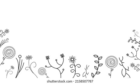 Resumen Fondo de Doodle Naturaleza Elementos de verano Colección Dibujado Mano Flora de hierbas Botánicas Rama de hojas Vino Elementos de la planta de flores Vector Estilo
