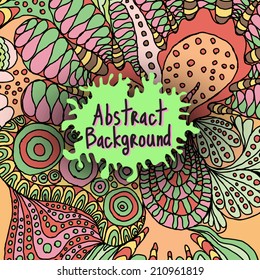 abstract doodle background, sketchy ornamental waves, square card design, vector