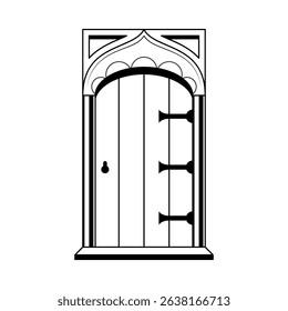 Abstract Doodle Black Line Door Interior Wooden Entrance Indoors Exit Home Out Background Vector Design Banner Party Invitation Template