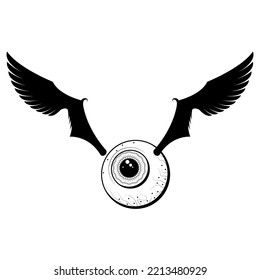 Abstract Doodle Black Line Happy Halloween Greeting Horror Scary Eye With Wings Background. Vector Design Banner Party Invitation Template