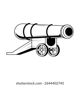 Línea Abstractas Doodle Negro Arma Connon Vieja Arma Militar Combate Ejército Historia Medieval Fondo Vector Diseño Anuncio Invitación de Fiesta Plantilla