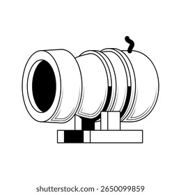 Abstrakte Doodle Black Line Old Connon Waffe Waffe Militär Kampf Armee Mittelalter Geschichte Hintergrund Vektor Design Banner Party Einladung Vorlage