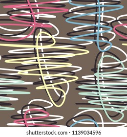 Abstract doodle blob lines. calligraphic curves vector seamless pattern, bright color splash design