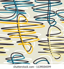 Abstract doodle blob lines. calligraphic curves vector seamless pattern, bright color splash design