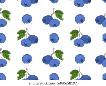 Abstraktes Doodle Blueberry nahtloses Muster. Süße wilde frische blaue Beere Hintergrund. Süße Sommer Bio Dessert Obst. Gesunde natürliche Nahrung. Muster für Abdeckung, Verpackung, Bildschirmhintergrund