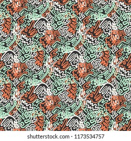 Abstract doodle and boho style handcraft fabric pattern for girls, boys, clothes. Traditional Ethnic design for clothing and textile background, carpet or wallpaper. Fashion style. Colorful bright
