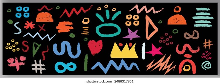 Abstract doodle brush shape geometric paint. Grunge graphic modern abstract collage element vector.