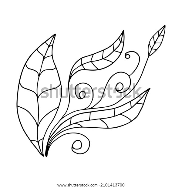 Abstract doodle cartoon floral\
divider isolated on white background. Sprouts with leaves and\
berries.