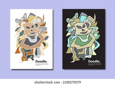 Abstract doodle cartoon hand drawn ghost character pastel color for banner, flyer, poste, t shirt design