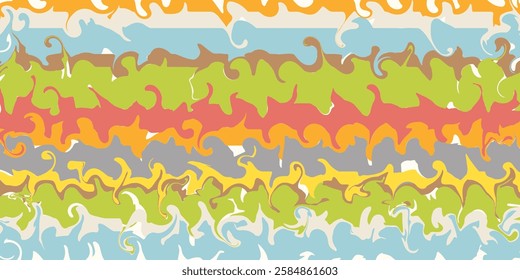 Abstract doodle chaotic wavy blue, white, red, green, brown, yellow, orange background. Hand drawn multicolored, not AI vector illustration for business, banners, wallpaper, textile, wrapping	