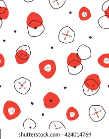 Abstract doodle circle red and white flower design with dot, japanese style background pattern seamless backdrop wallpaper. Vector image