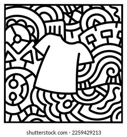 Abstrakte Doodle aus Stoff auf weißem Hintergrund. Doodle über Bekleidung. Kleiderillustration mit Doodle. Doodle für den Entwurf von Gegenständen, Landpage, Stoff oder für andere Zwecke.