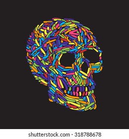 Abstract Doodle color Worm Skull. Vector Illustration