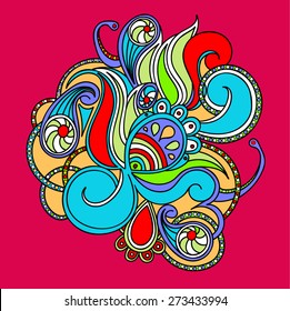 Abstract doodle colorful element on red background. Vector